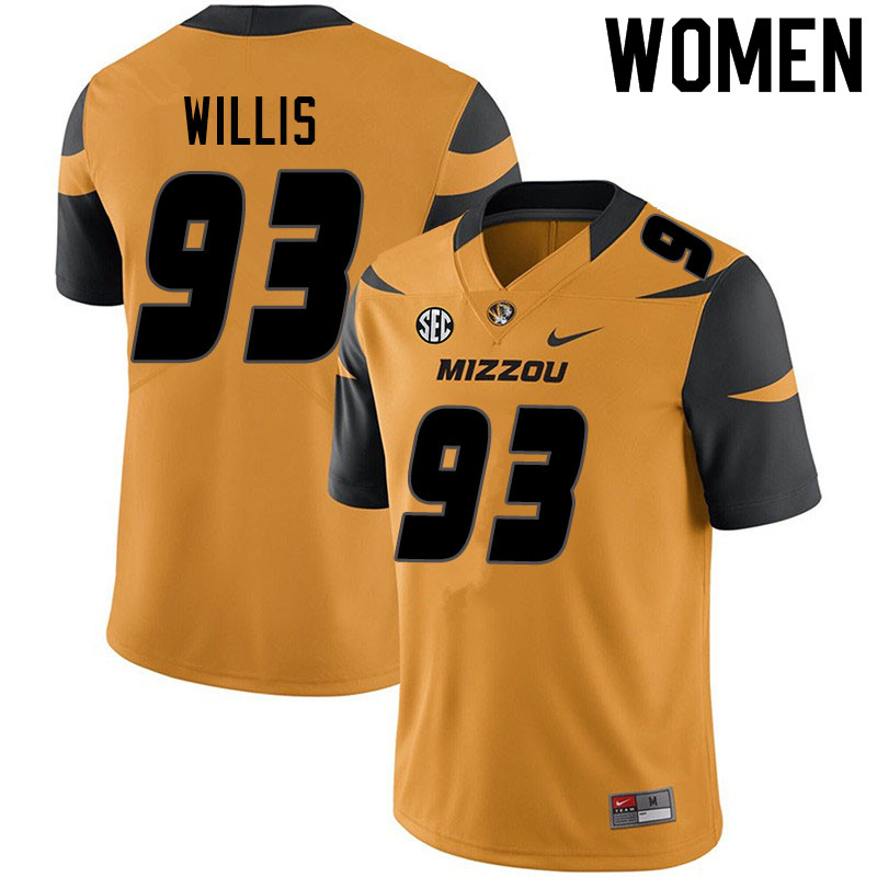 Women #93 Parker Willis Missouri Tigers College Football Jerseys Sale-Yellow